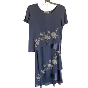 Vintage R&M Richards Petite 2-Piece Navy Blue Embellished Skirt & Top Size 10P